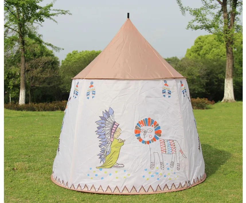 LEAN TOYS Indiánsky stan pre deti Teepee 125 cm  - béžový
