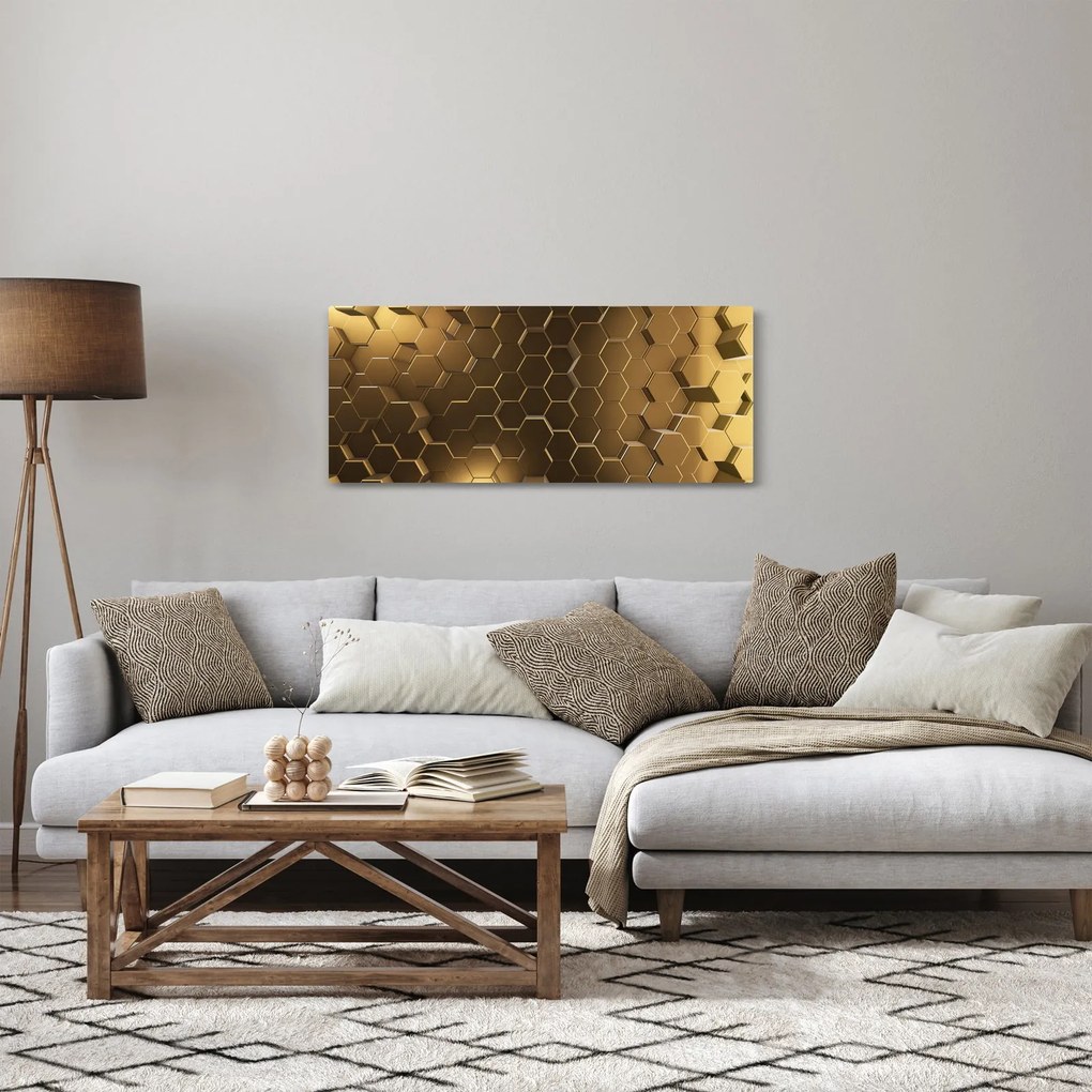 Obraz - Zlaté hexagóny (120x50 cm)