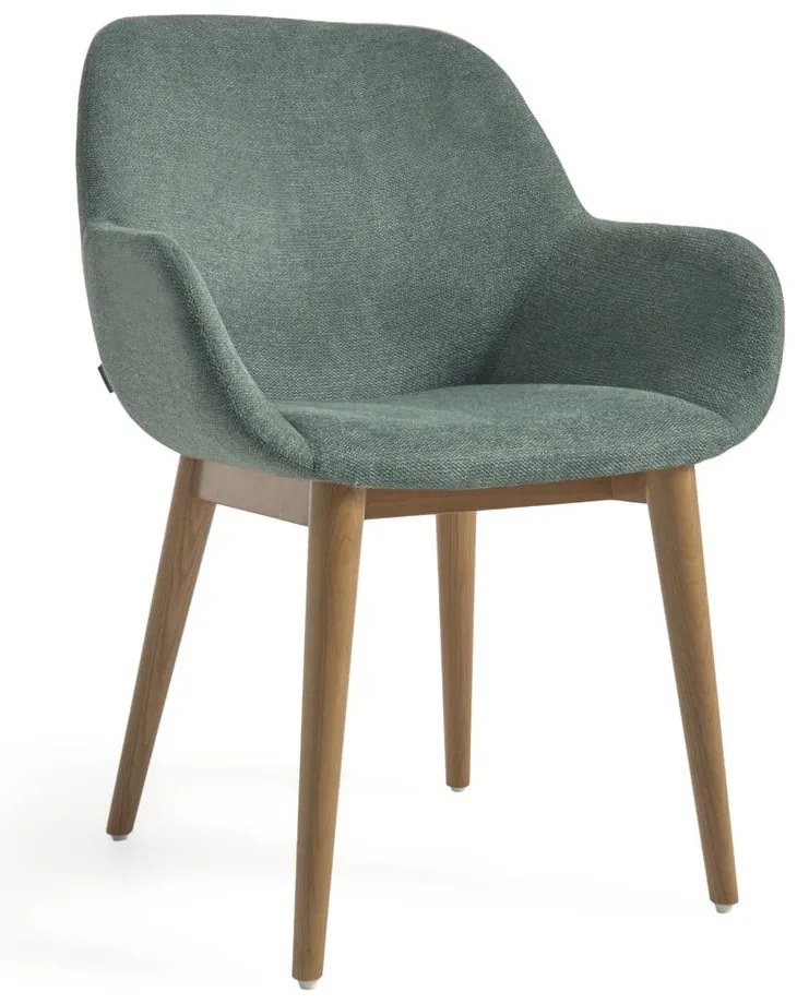 Zelené čalúnené jedálenské kreslo s podrúčkami Konna – Kave Home