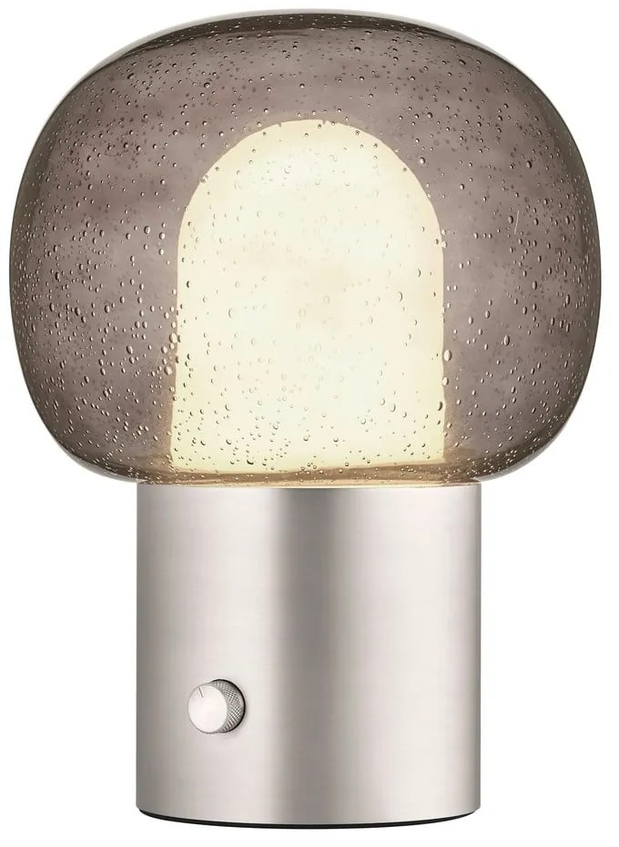 Hliníková LED stolová lampa v striebornej farbe so skleneným tienidlom (výška 32 cm) Iris – Blomus