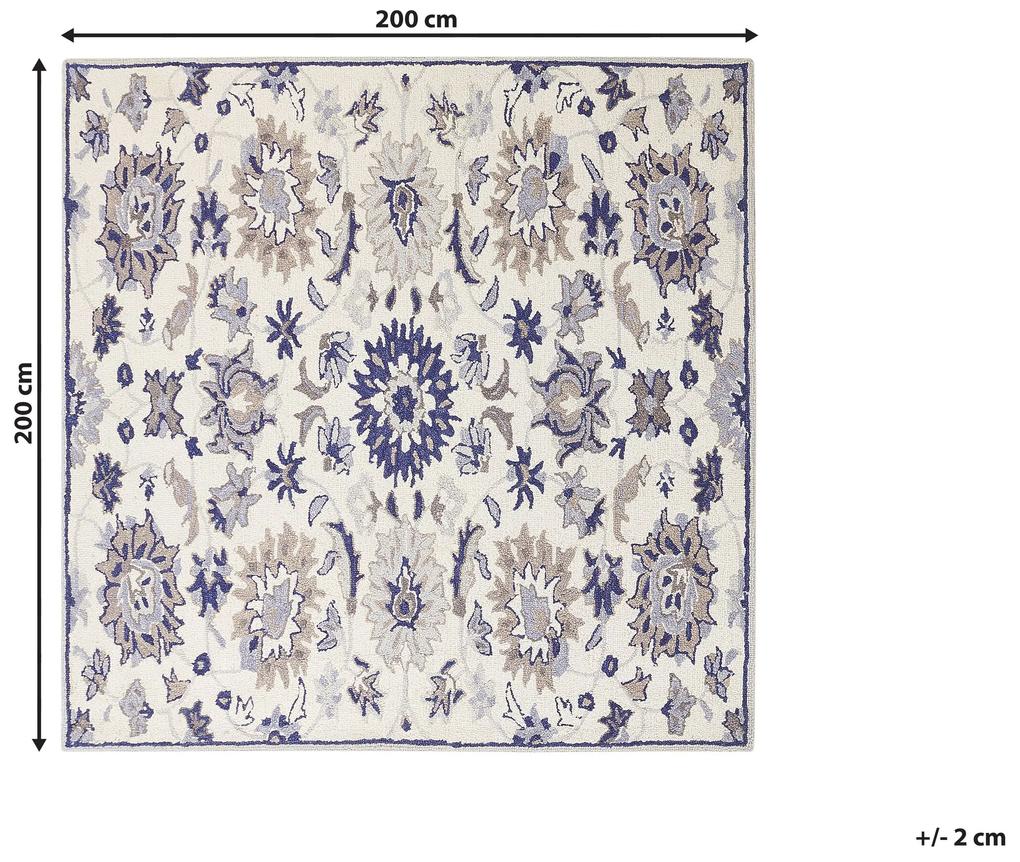 Vlnený koberec 200 x 200 cm béžová/modrá KUMRU Beliani