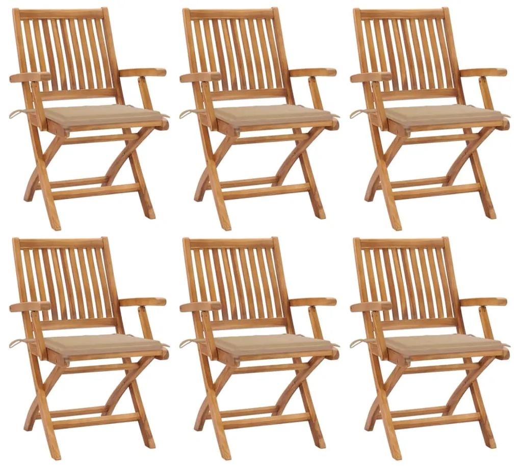 Skladacie záhradné stoličky s podložkami 6 ks tíkový masív 3072753