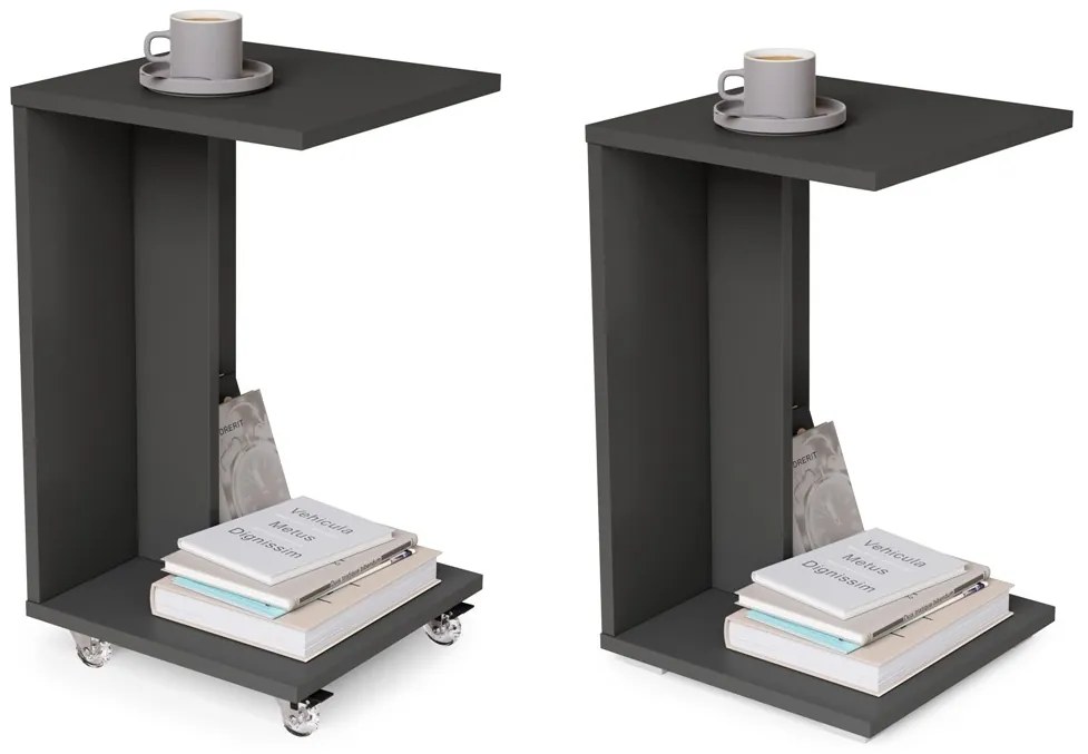 HUGO Antracit (Čierny Sivý) - 2v1 POMOCNÍK NA KOLESÁCH/NOHÁCH - MOBILNÝ ODKLADACÍ STOLÍK DO OBÝVAČKY/ SPÁLNE/ DETSKEJ IZBY