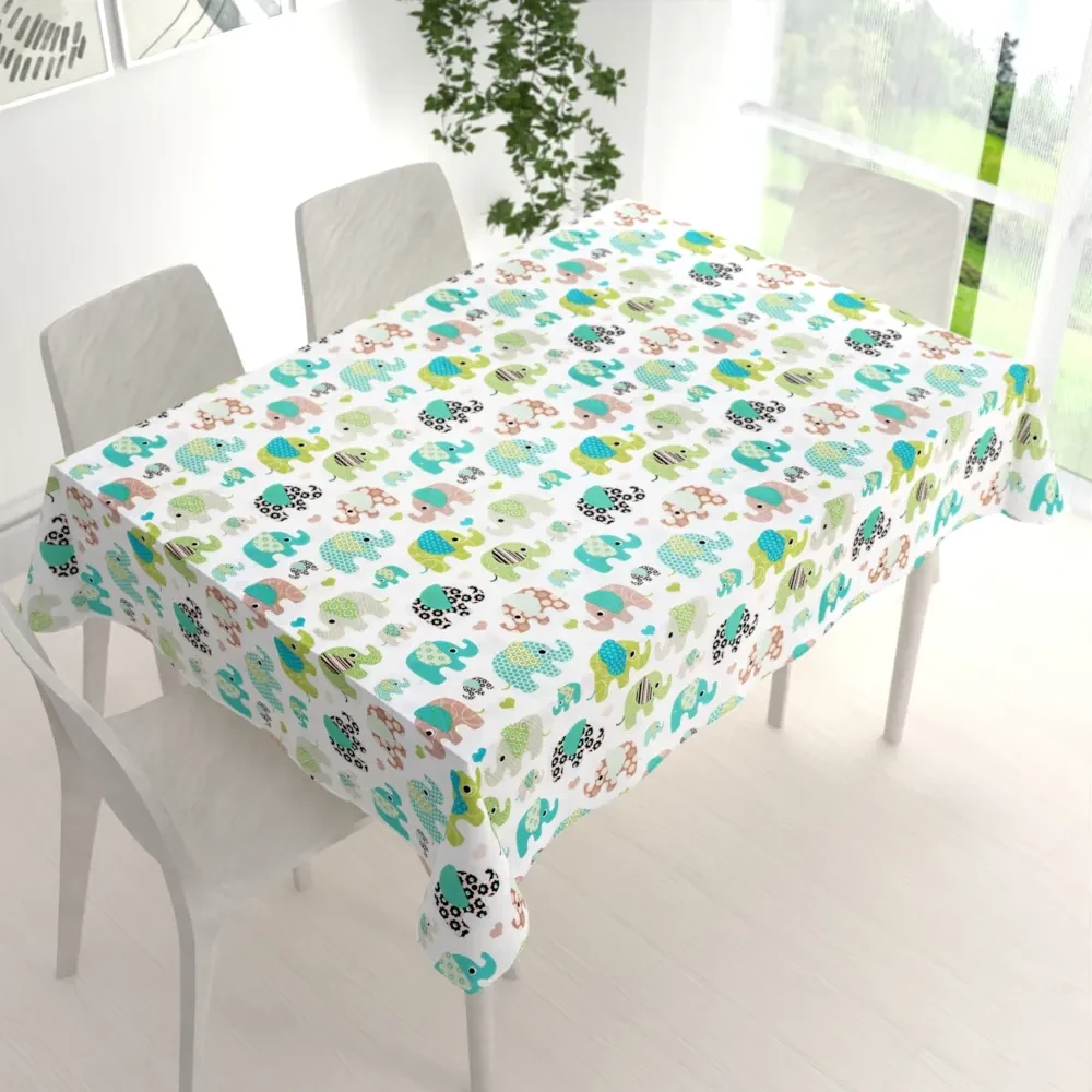 Biante Detský bavlnený obdĺžnikový obrus Sandra SA-035 Zelené sloníky na bielom 140x160 cm