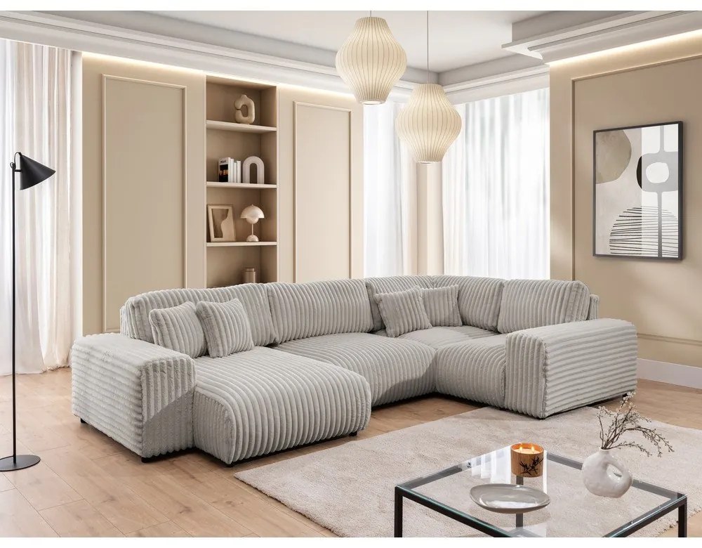 Svetlosivá menčestrová rohová pohovka (pravý roh/do tvaru "U") Justin – Ropez