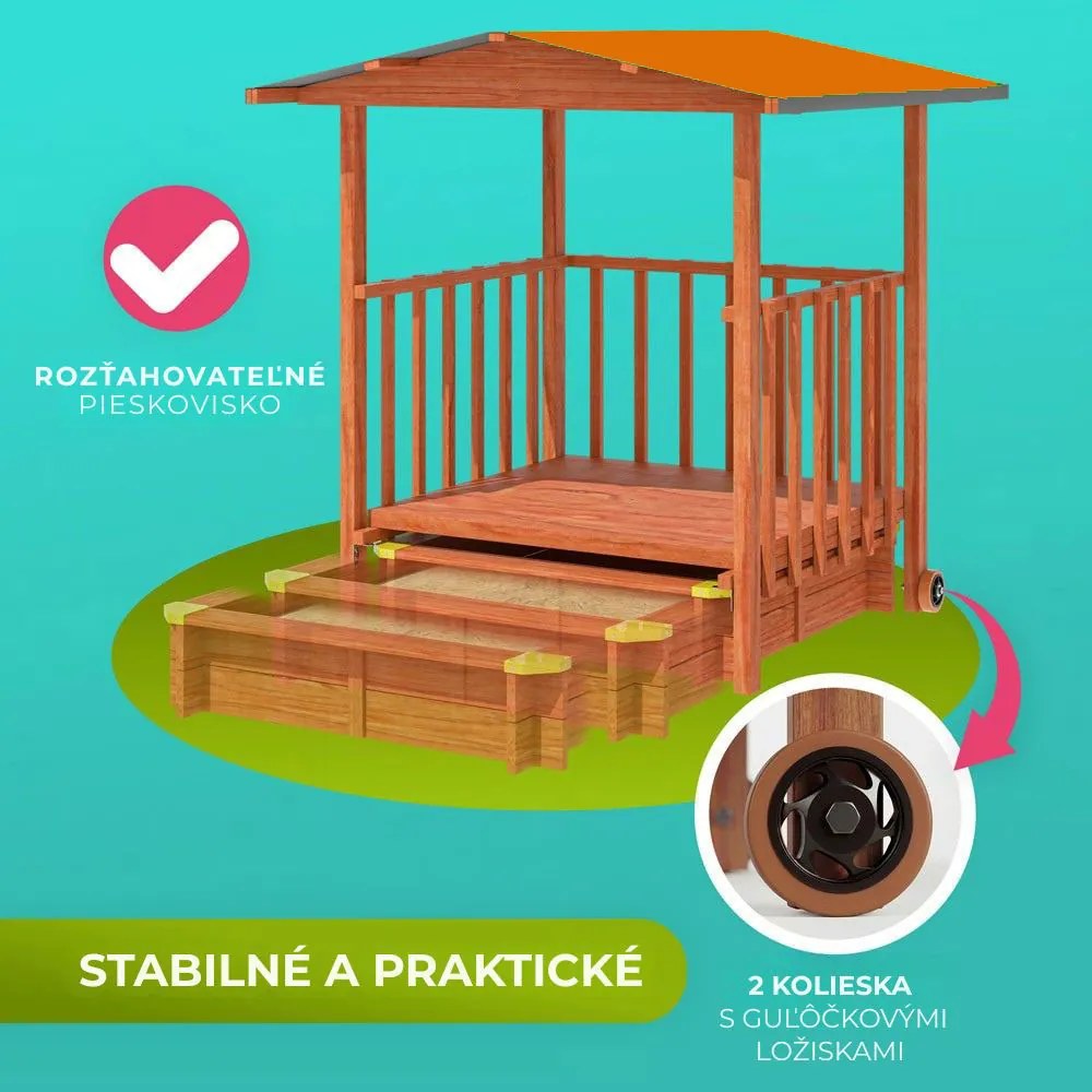 Pieskovisko s verandou SUNNY, 130x130x143cm, hnedá/oranžová Jurhan