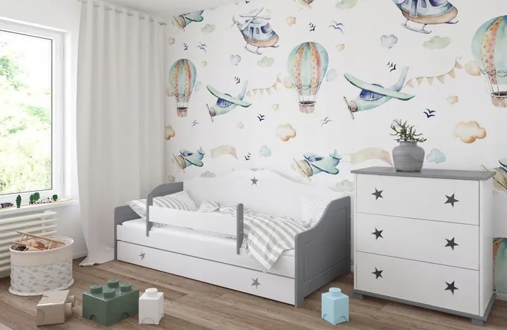 Detská posteľ HVIEZDA so zásuvkou PW, Rozmer 160x80 cm, Farba biela, Matrace penový vrstvený 10 cm