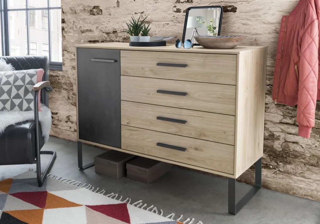 Komoda so zásuvkami Brüssel 120 cm, kamenný dub/šedá