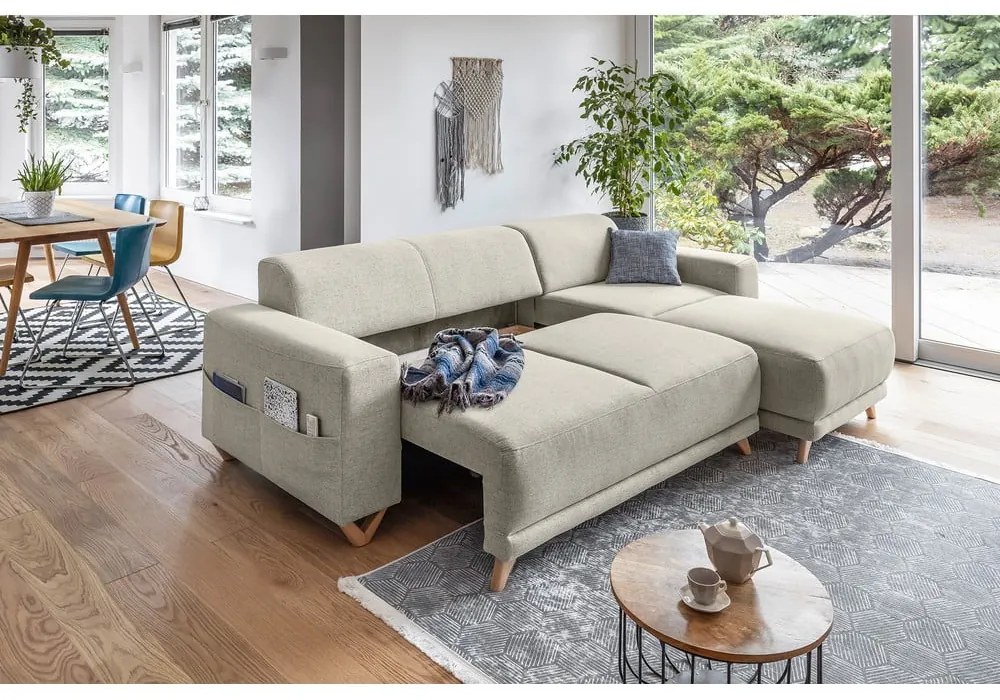 Béžová rozkladacia/s úložným priestorom rohová pohovka Classy Sophie – Miuform