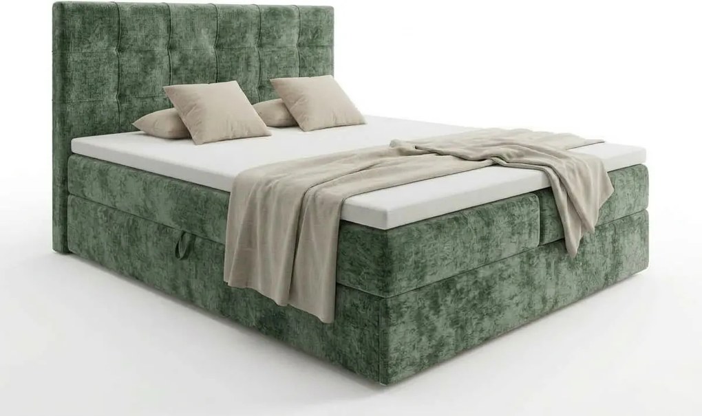 Čalúnená posteľ boxspring DIRELIS VIBE 140x200 cm tmavozelená Matrac: Matrac Bonell pružinový
