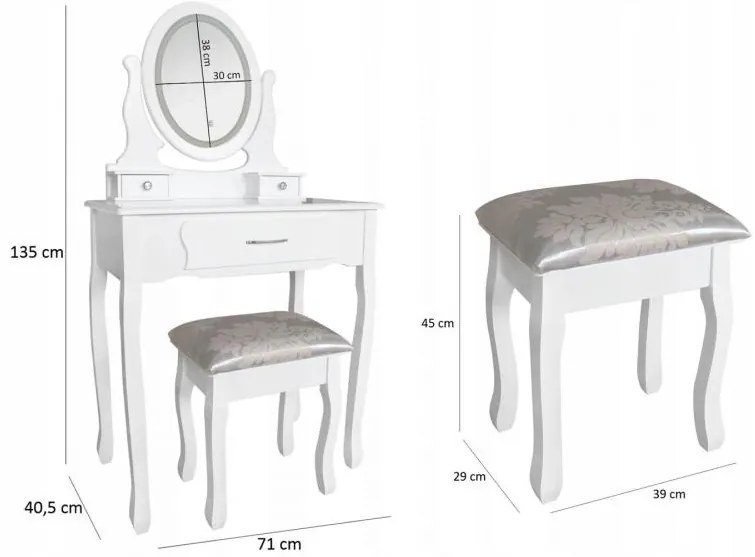 Toaletný stolík Klasik Wavy s LED osvetlením