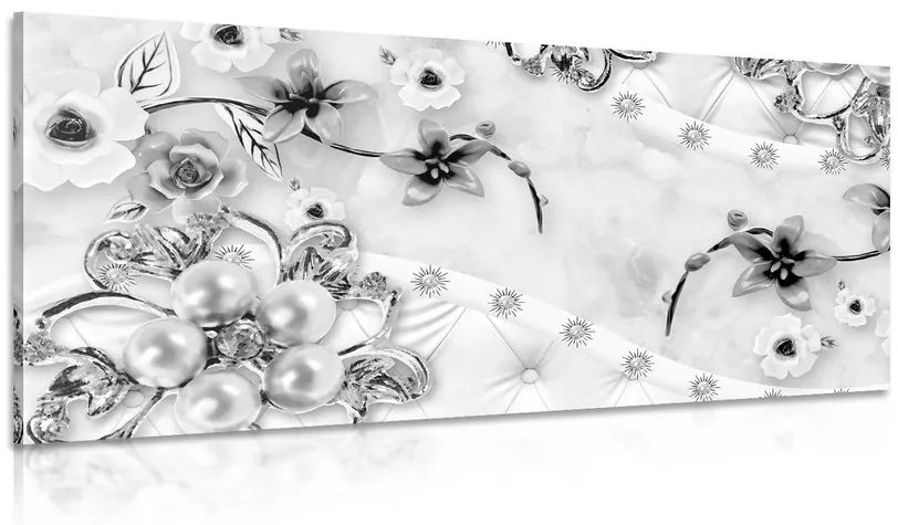Obraz luxusné kvetinové šperky v čiernobielom prevedení Varianta: 100x50