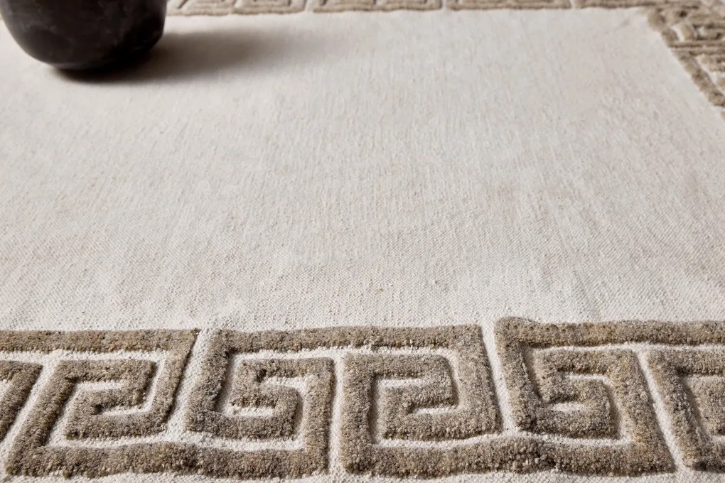 Ručne viazaný kusový koberec Greek DESP P86 Ivory White Antique Mud, 80x150, biela, chodba / predsieň, Diamond Carpets India