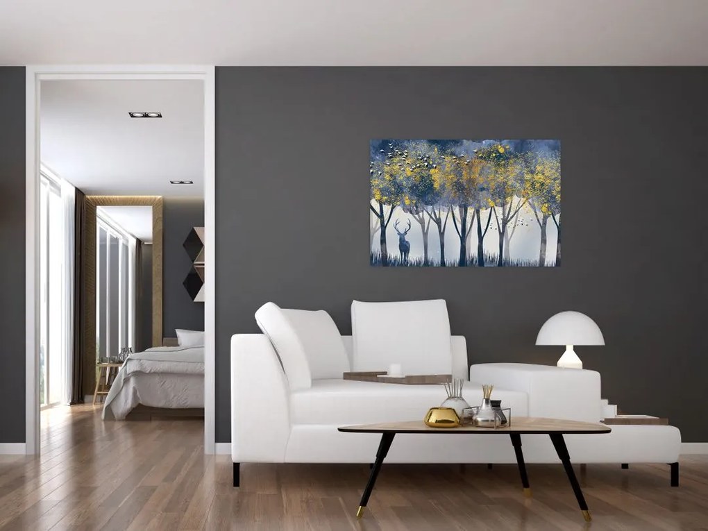 Obraz jeleňa v lese (90x60 cm)