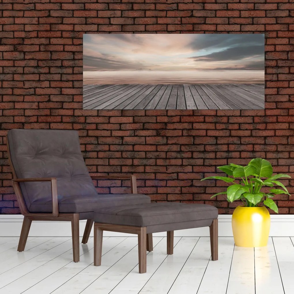 Obraz - Mólo pri západe slnka (120x50 cm)