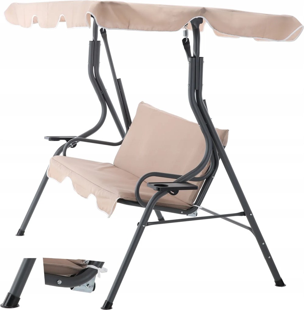 Garden Line ZÁHRADNÁ HOJDAČKA 170 x 110 x 153 CM TMAVOBÉŽOVÁ BEZ OPIERKY NA NOHY. S DRŽIAKMI NA POHÁRE