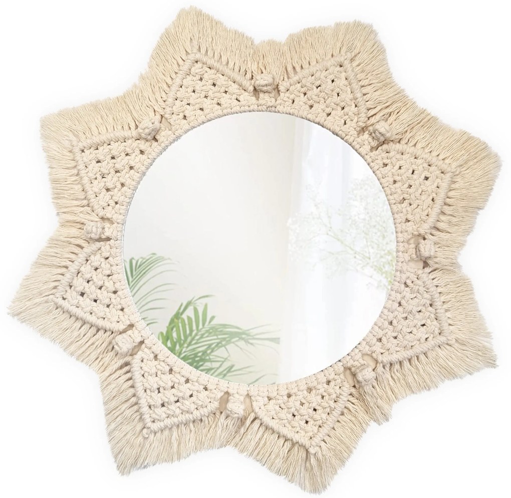 Okrúhle nástenné zrkadlo BOHO 55 cm béžové