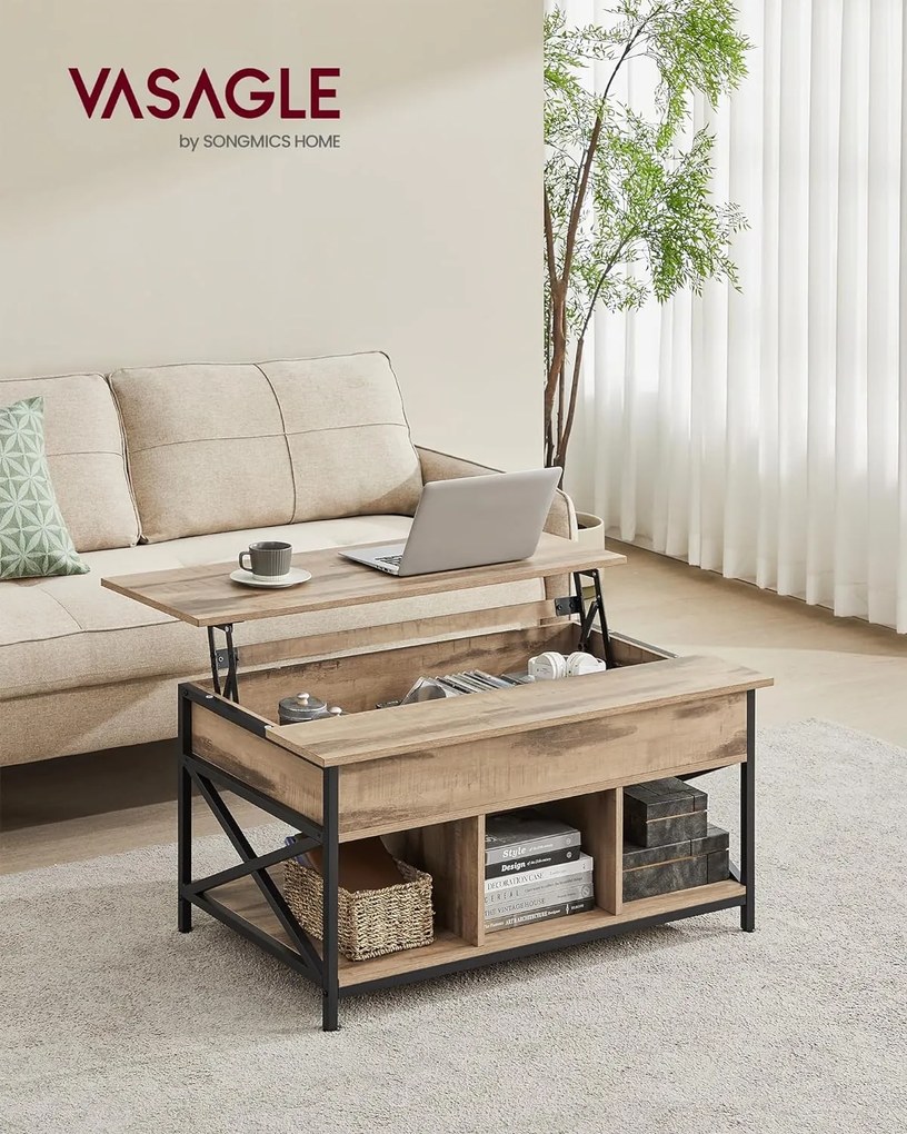 Vasagle Výškovo nastaviteľný konferenčný stolík LUBOR, 60x100x(48-62)cm, camel hnedá/čierna