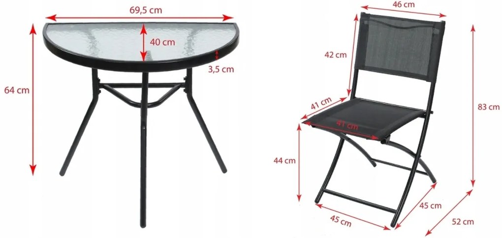 Jumi Balkónový set kovový 2+1 s polguľatým stolíkom Dora