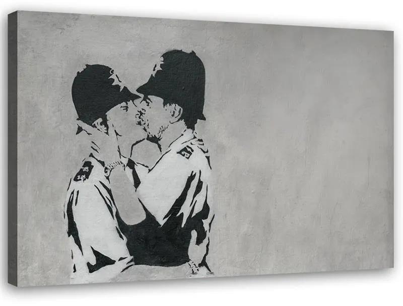 Obraz na plátně Banksy Líbající se policisté - 60x40 cm