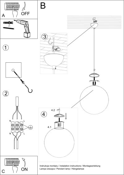 Sollux SL.0265 - Závesné svietidlo na lanku UGO 1xE27/15W/230V pr. 40 cm biela/lesklý chróm