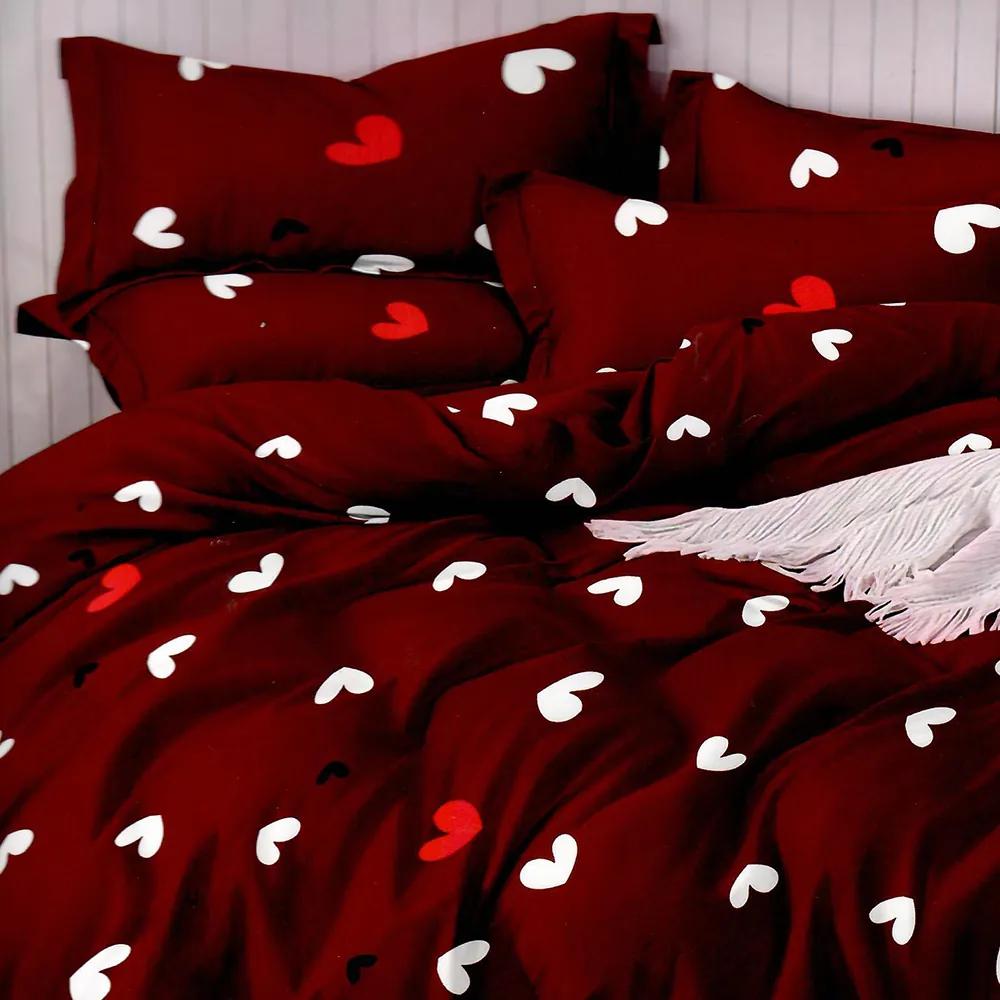 HOD Bavlnené posteľné obliečky HEART-17 red - 7 dielna súprava 140x200cm