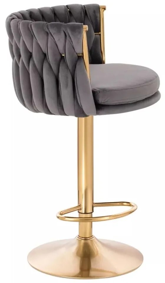 LuxuryForm DESIGN Barová stolička LYON VELUR na zlatom tanieri - tmavosivá