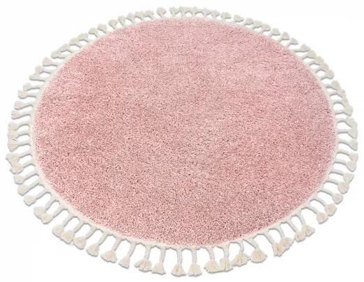 Okrúhly koberec BERBER 9000, ružový - strapce, Berber, Maroko, Shaggy