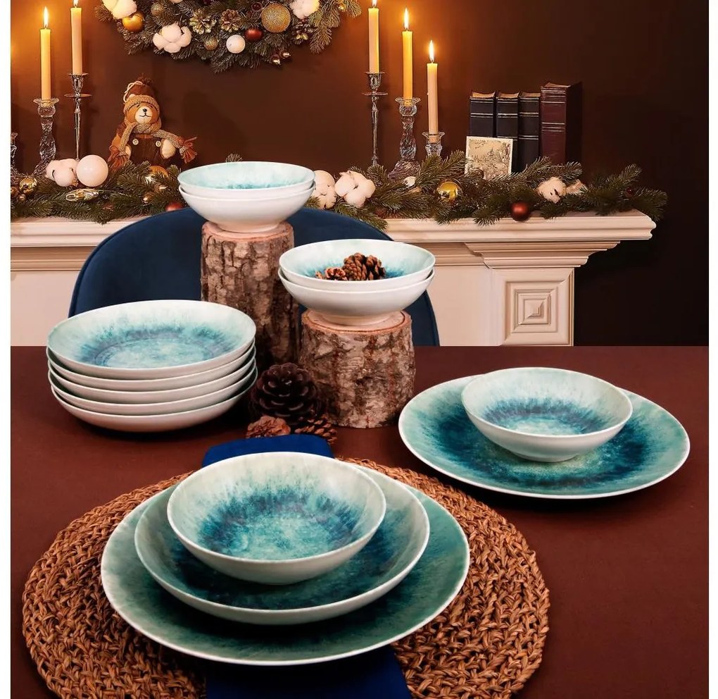 Jedálenská súprava 18 ks modrá/porcelán