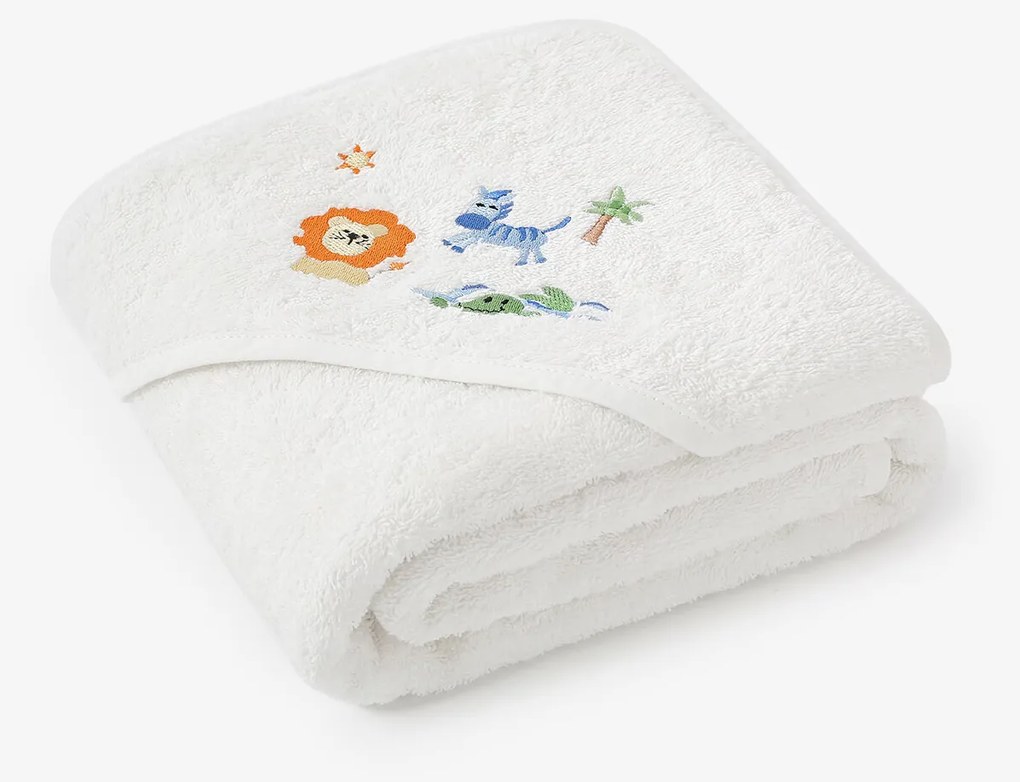Goldea detská froté osuška s kapucňou - safari na bielej 100 x 100 cm