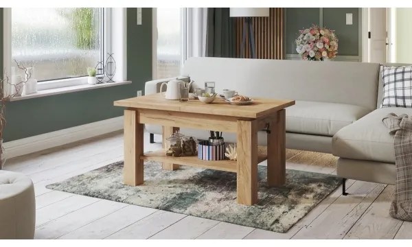 Rozkladací konferenčný/jedálenský stôl s policou ADONIS dub  craft