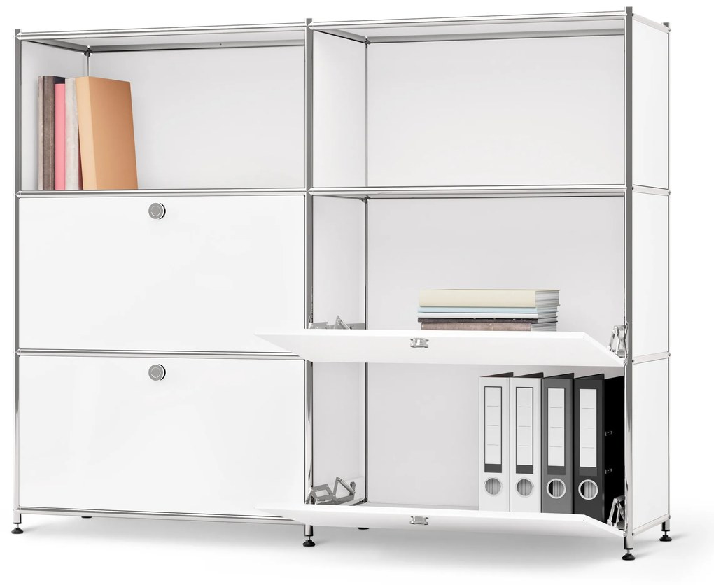 Kovová komoda »CN3« s premiestniteľnými výklopnými priečinkami, biela