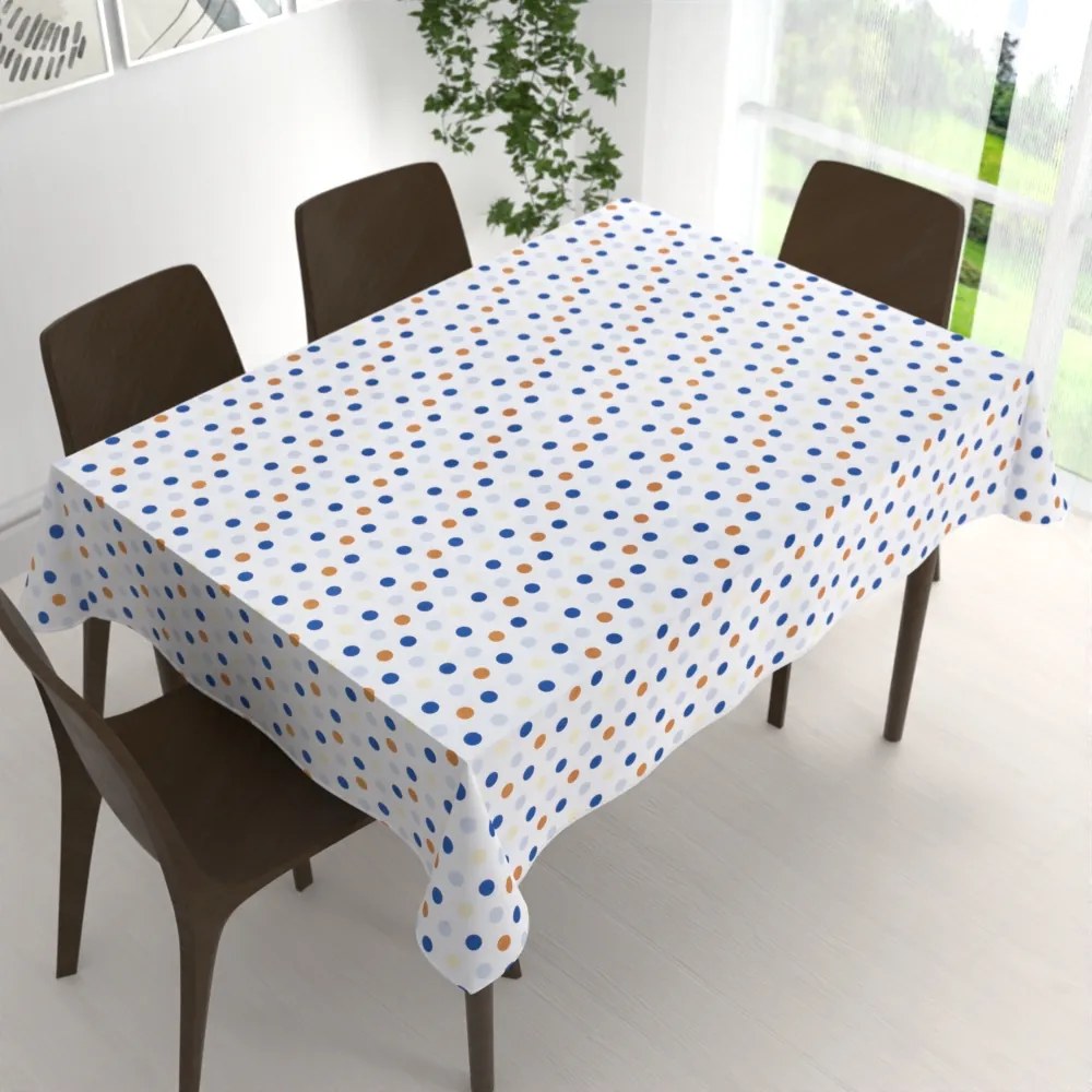 Biante Bavlnený obdĺžnikový obrus Sandra SA-120 Modré a hnedé bodky na bielom 140x200 cm