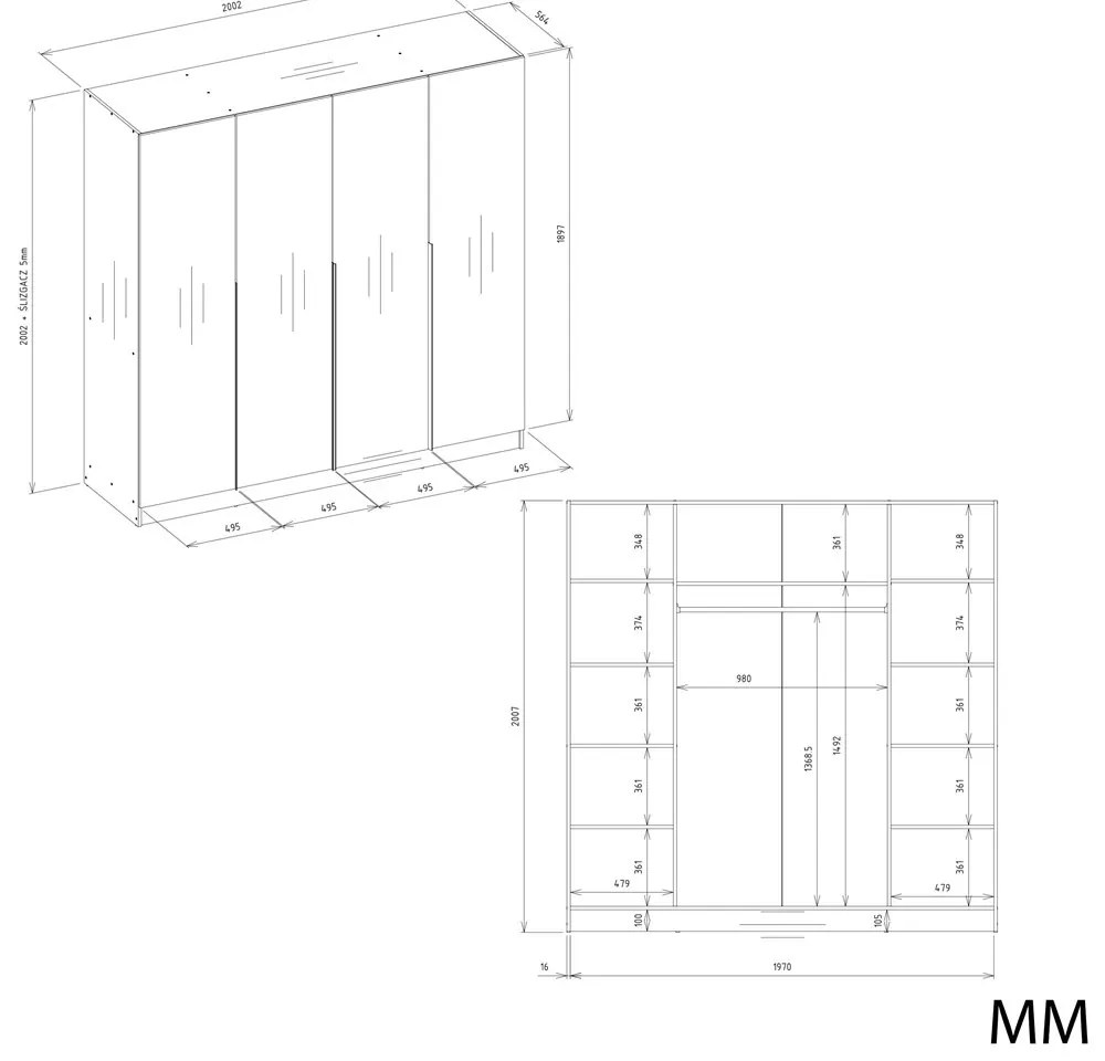 Šatníková skriňa SENSO 4D 200 cm kašmírová