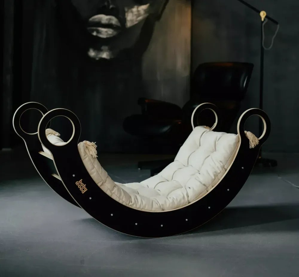 Montessori drevená hojdačka čierna L Biela