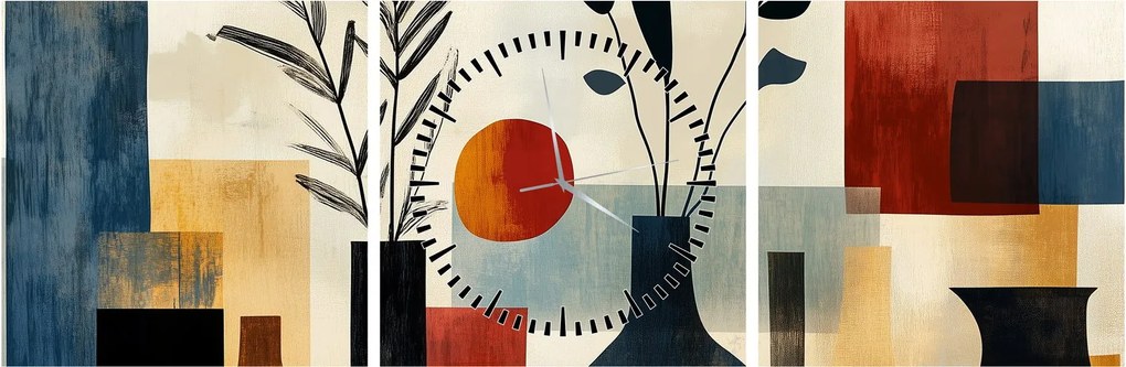 Obraz - Kubistické vázy (s hodinami) (90x30 cm)