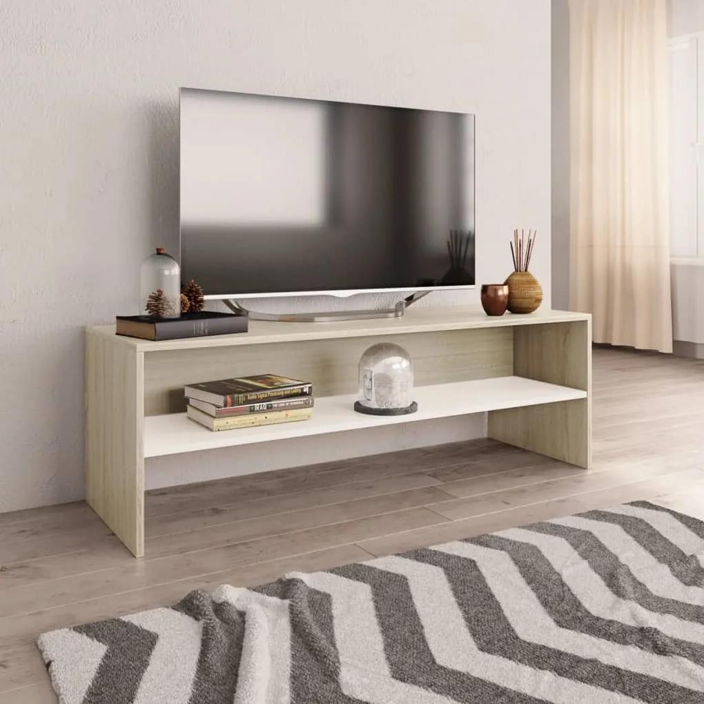 vidaXL TV skrinka, biela a dub sonoma 120x40x40 cm, drevotrieska
