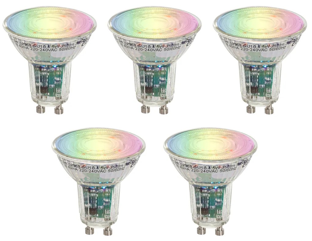 Sada 5 inteligentných GU10 LED žiaroviek Jasných RGBW 4,5W 350 lm 2700-6000K