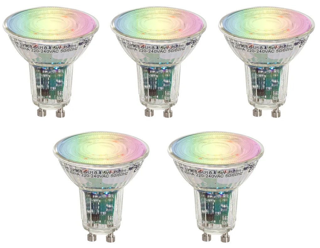 Sada 5 inteligentných žiaroviek GU10 50 LED číra RGBW 4,5 W 350 lm 2700-6000 K