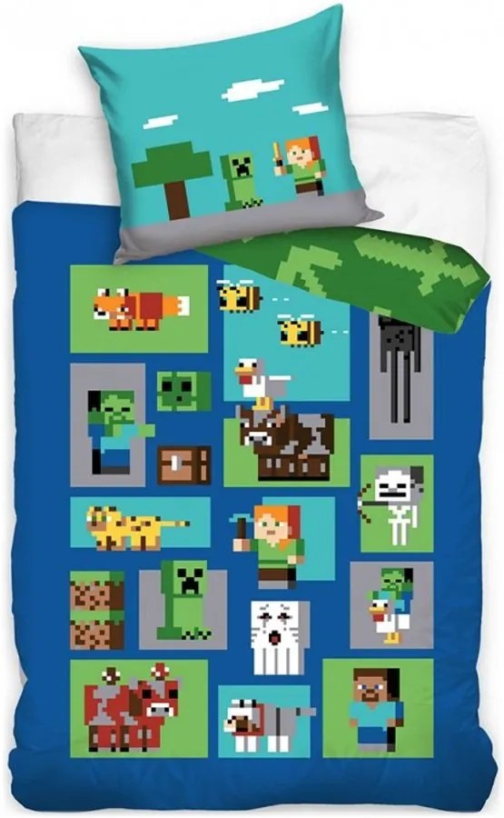Bavlnené posteľné obliečky Minecraft - motív Mobs - 100% bavlna - 70 x 90 cm + 140 x 200 cm