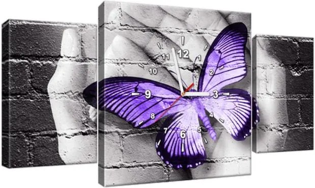 Obraz s hodinami Fialový motýľ na dlaniach 80x40cm ZP2389A_3AX