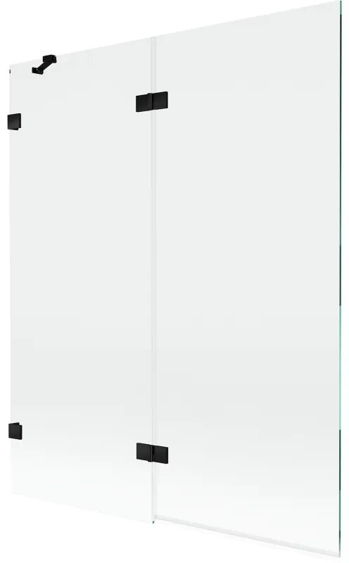 Mexen Lunar, 2-krídlová vaňová zástena ľavá 140 x 150 cm, číre sklo, čierna matná, 897-140-100-70-00-L