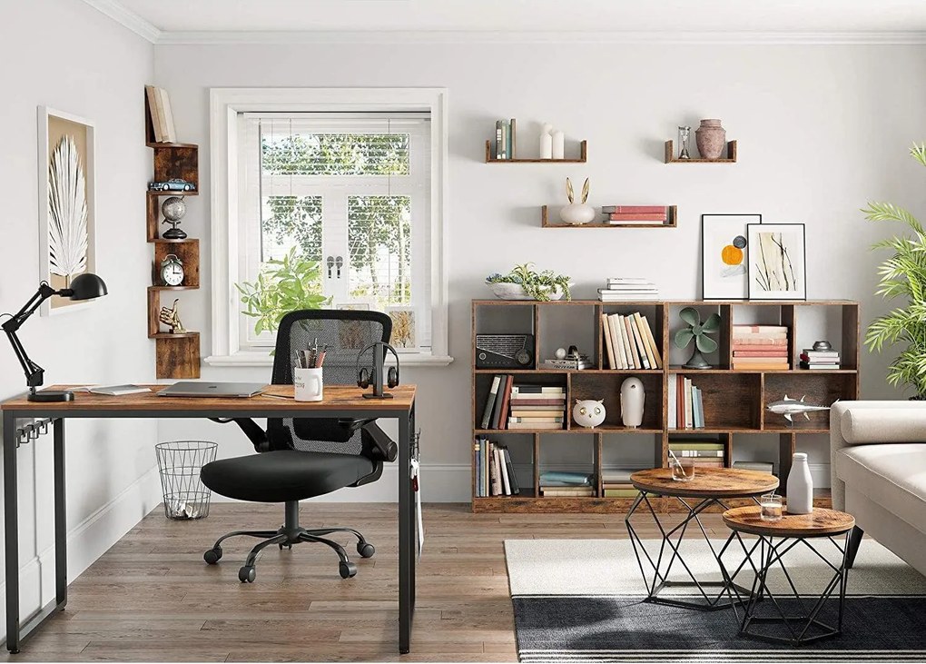 Konferenčné stolíky, 2 príručné stolíky s robustným oceľovým rámom, rustikálne hnedé