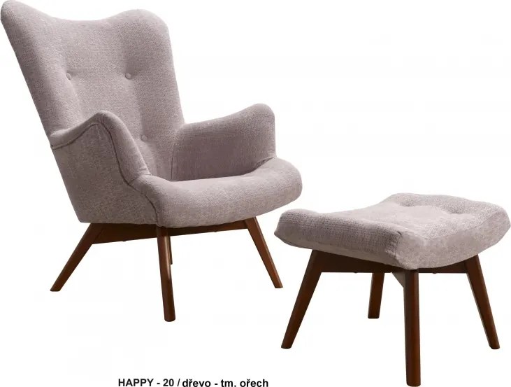 Kreslo Grande s podnožkou, sv. sivá / orech (loco 30)