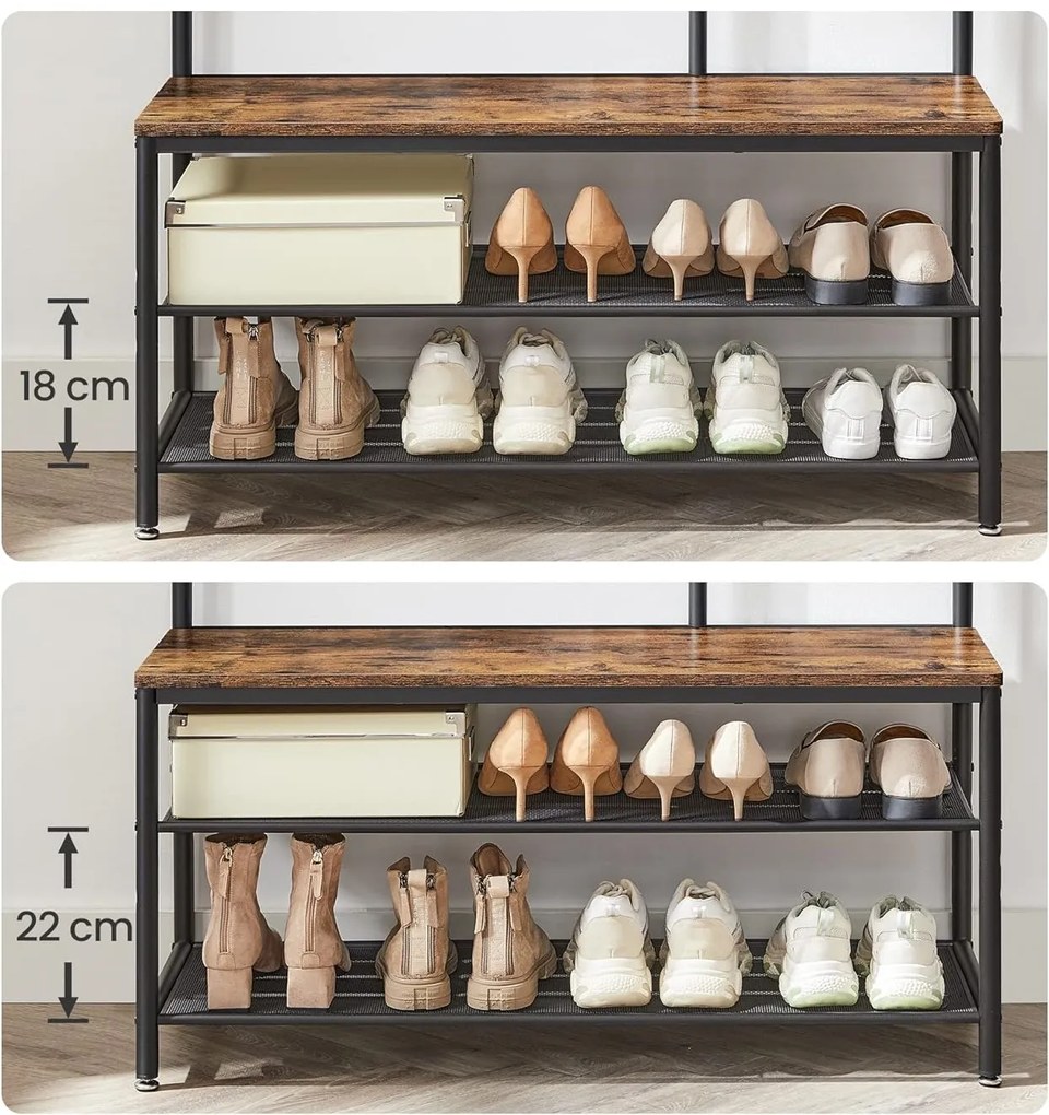 Predsieňový vešiak s botníkom a zrkadlom Vasagle Pagas hnedý/čierny