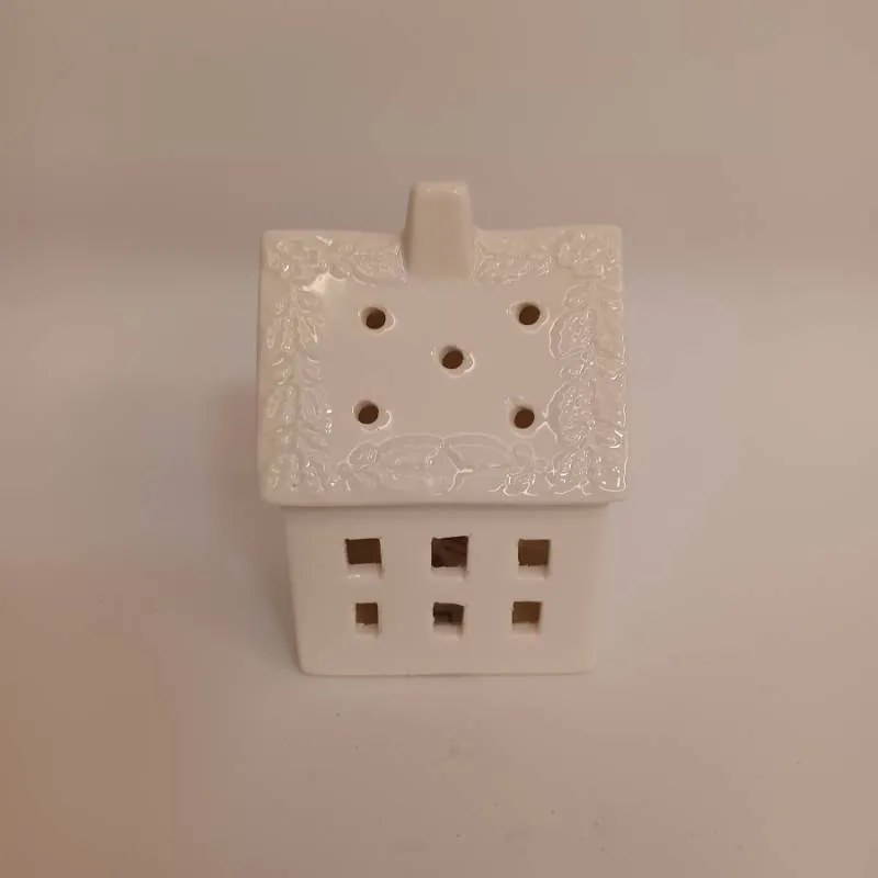 DECOLED Keramický domček, 7 x 6 x 10 cm, teplá biela, 2xLR44