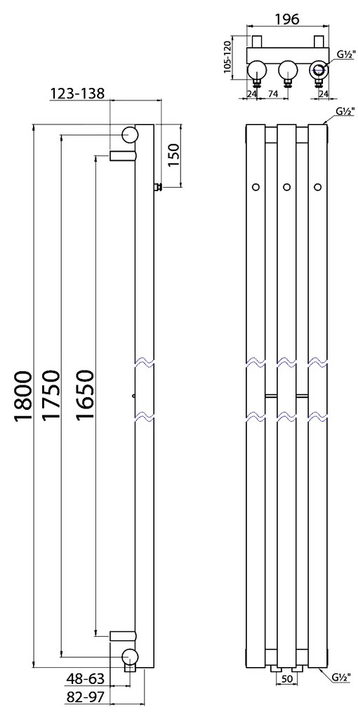 Sapho Sapho, PILON vykurovacie teleso 196x1800mm, so 3 háčikmi, biela matná, IZ127T