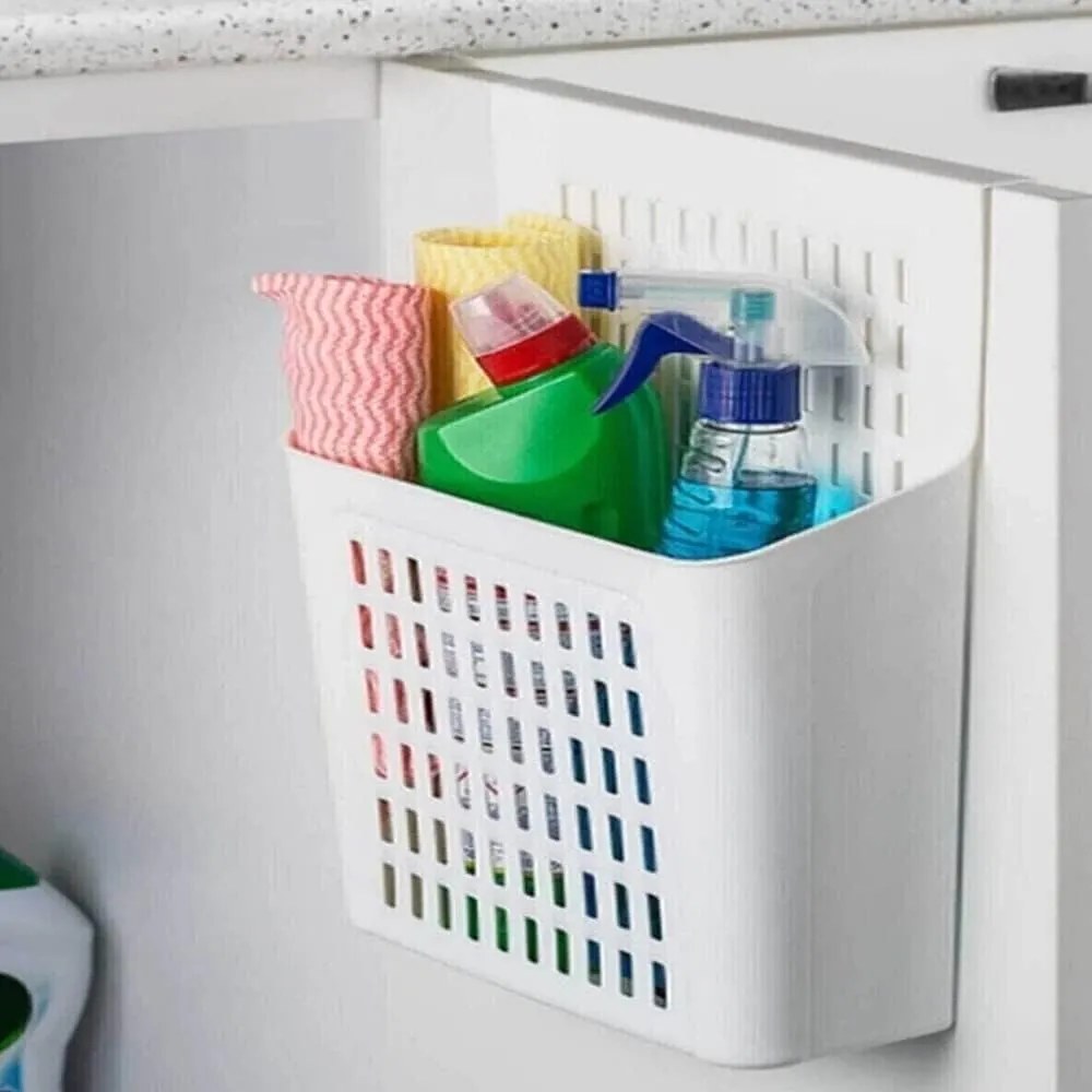 Závesný košík, organizér na čistiace prostriedky, biely, KRISTY-GONDOL, 36x24cm - biely