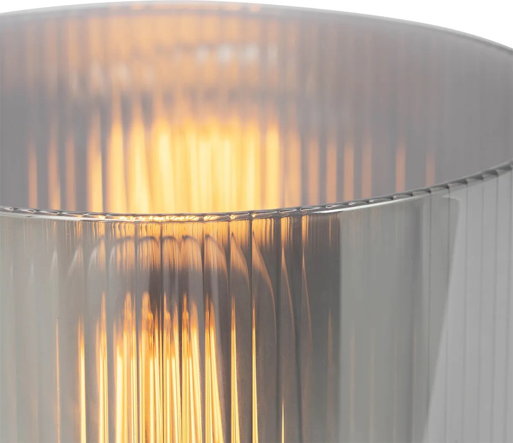 Art Deco stolná lampa čierna s dymovým sklom - Laura