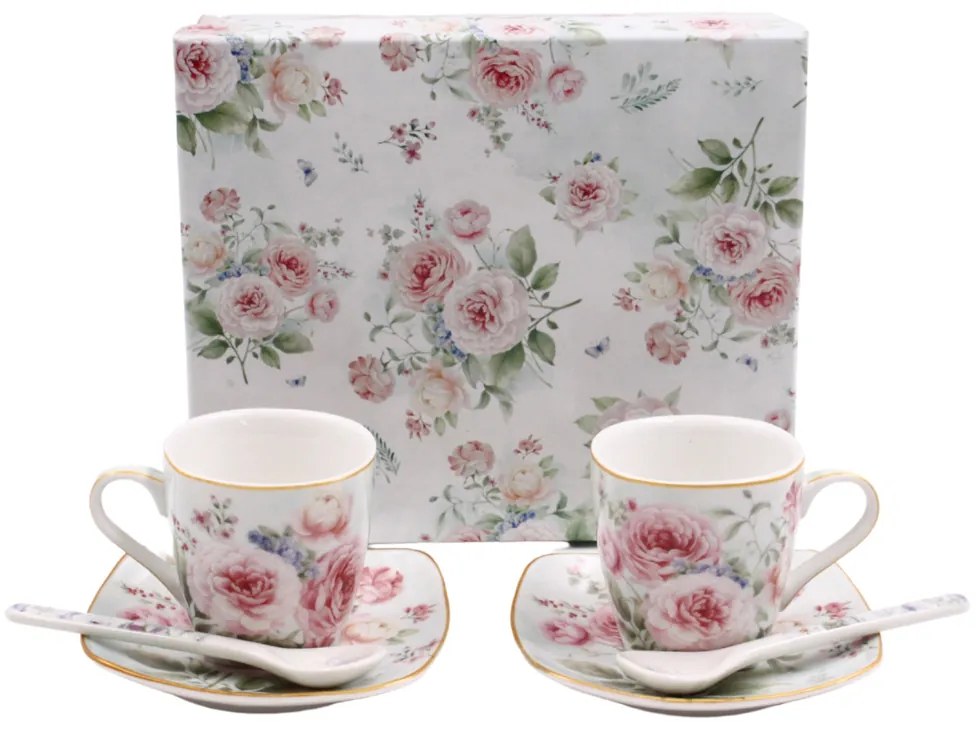 HOME ELEMENTS Espresso šapo sada 2 x 65 ml, dekor ruže